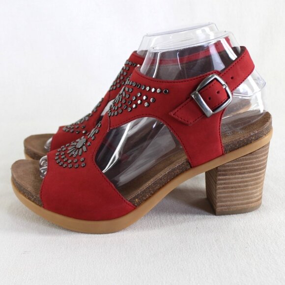 Dansko Deandra Sandals Womens Size 38 US 8 Red Studded Leather Block Heel - Picture 2 of 11
